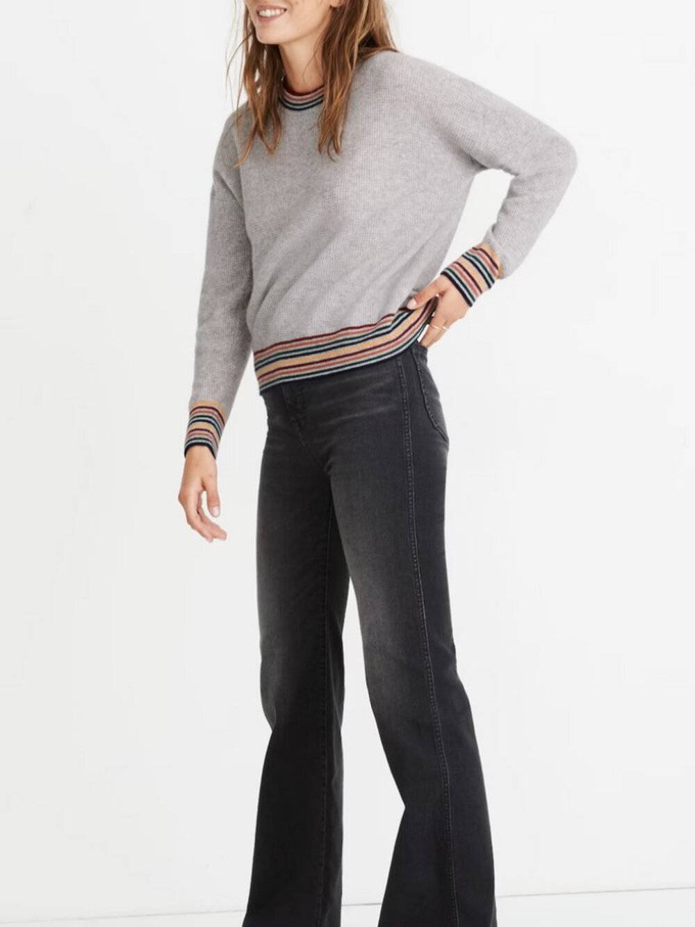 Madewell Rainbow-Trim Cashmere Sweatshirt - Medium